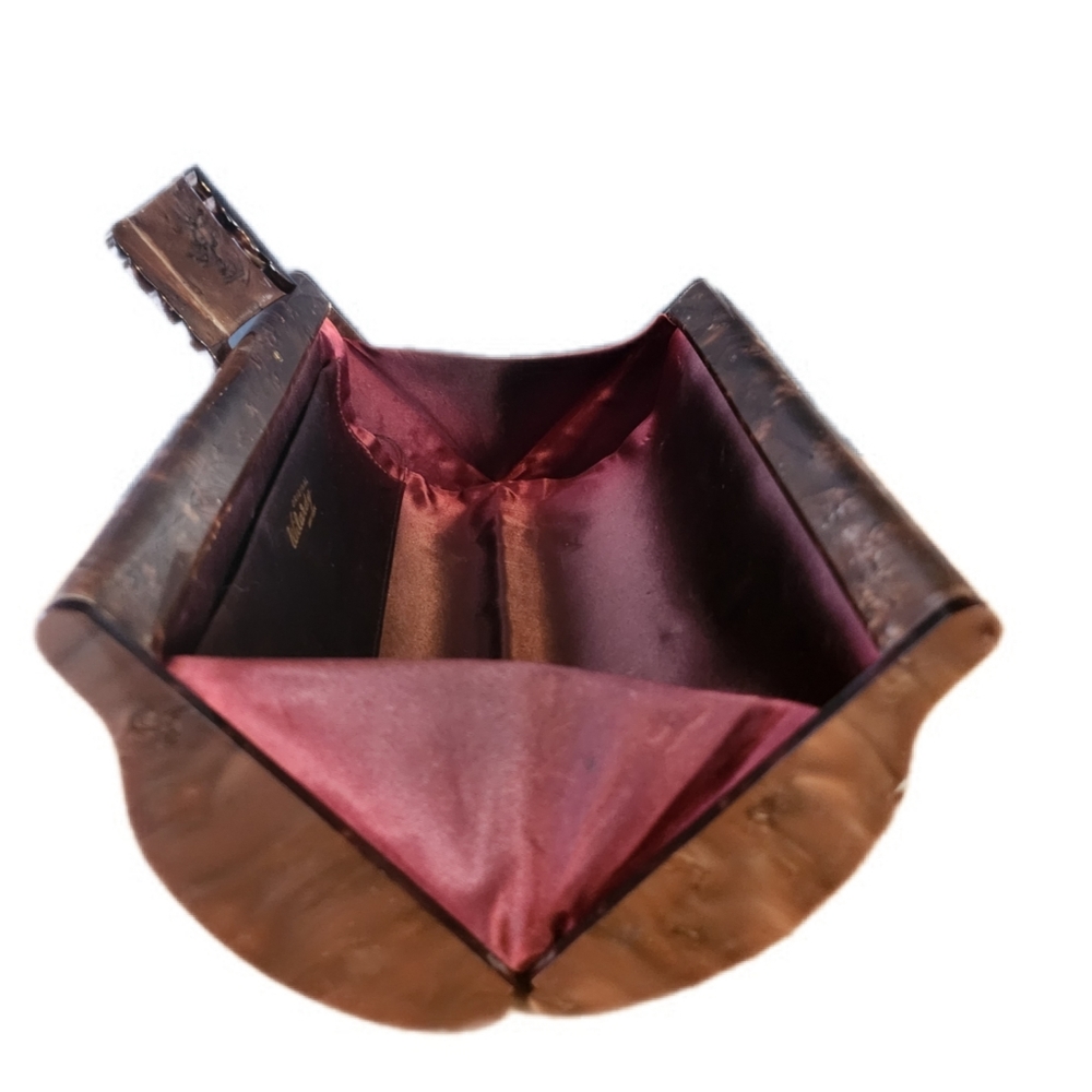 RARE VINTAGE ORIGINAL WILARDY BROWNISH PEARLIZED TORTOISE SHELL LUCITE CLUTCH - Picture 4 of 7